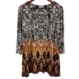 JM Collection Plus Size 2X Super Stretchy Black White Blouse Shirt Top Formal